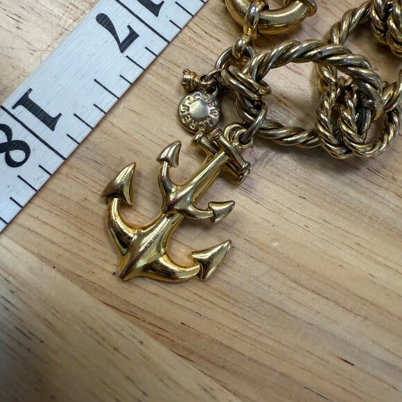 J Crew Gold-Tone Nautical Anchor Charm Bracelet With Twisted Rope Chain & Clasp - Picture 9 of 10